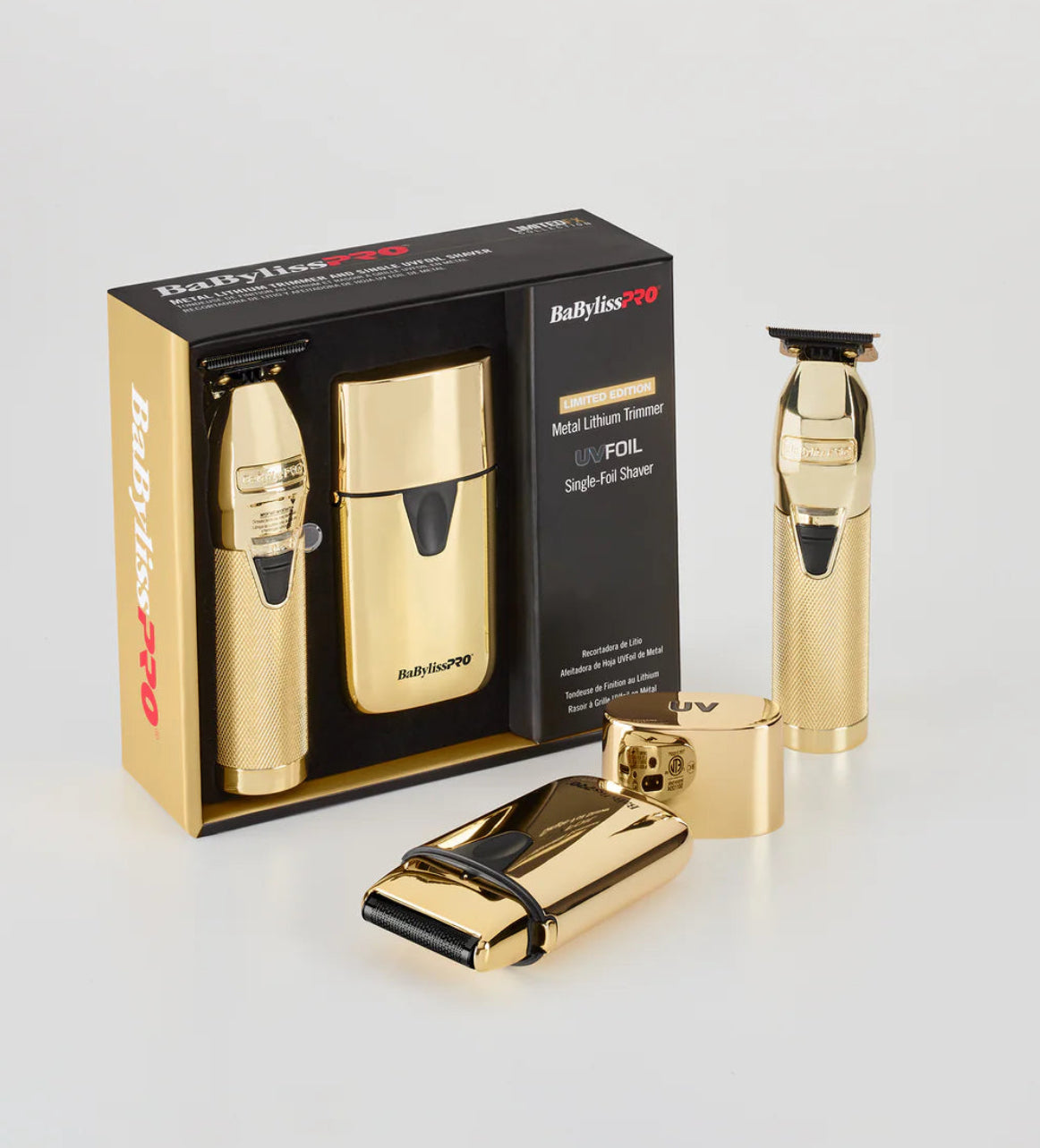 BaBylissPRO Gold Metal Trimmer & UV Single Foil Shaver (FXLFHOLPKG)
